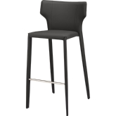 Wayne Bar Stool in Dark Grey Leather w/ Wing Back